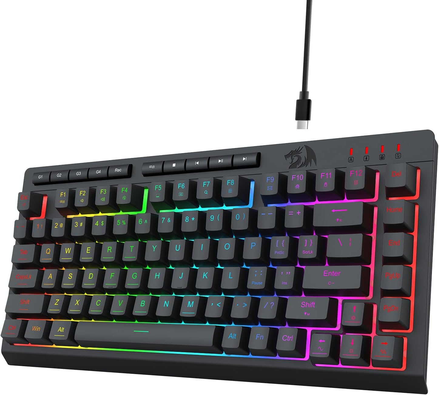 Svart K524 Wired Gaming RGB Bakgrundsbelyst, 75 % tangentbord